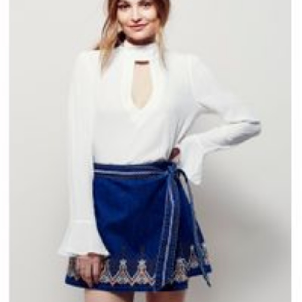 Free people Dream away hendrix denim wrap skirt